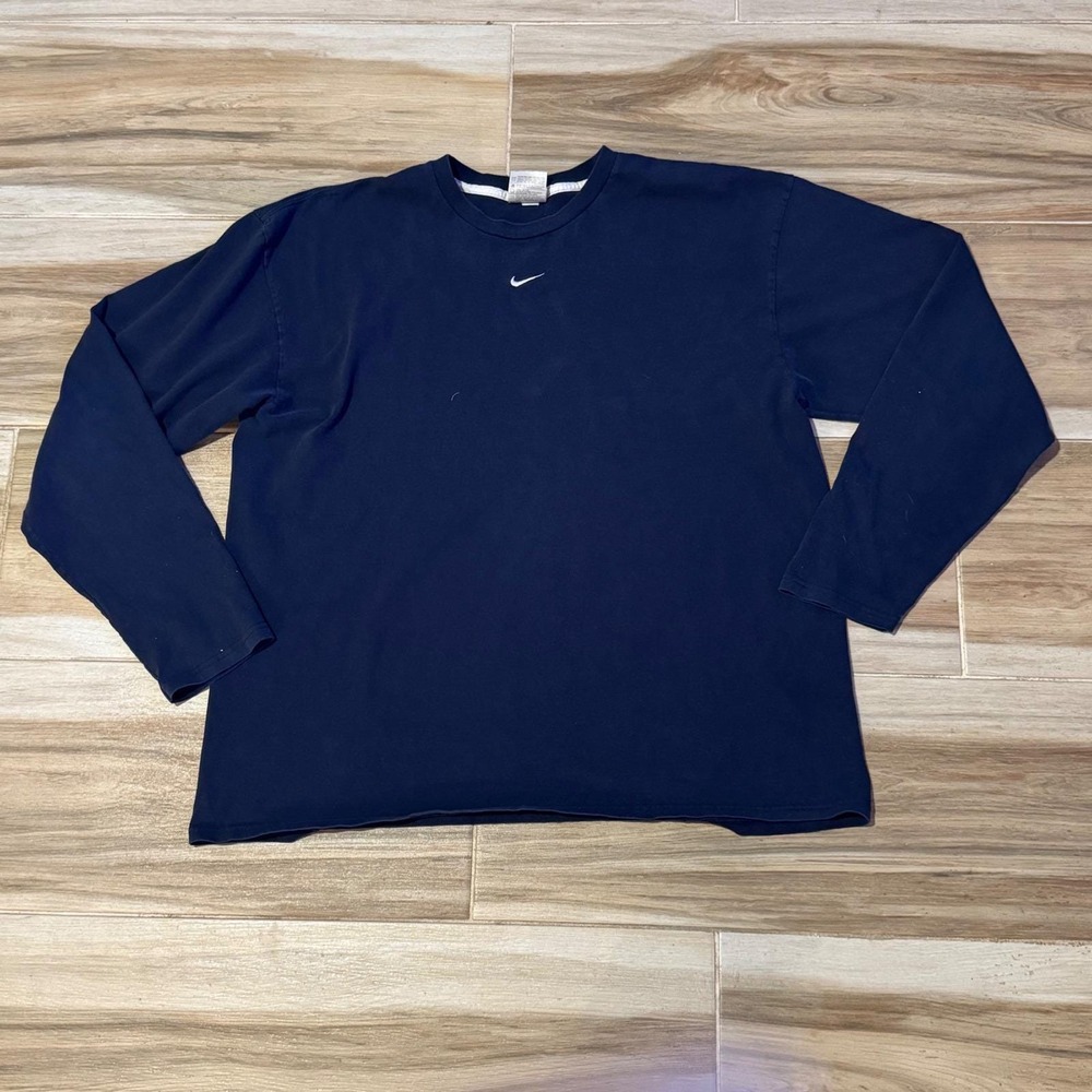Vintage Nike Center Swoosh Long Sleeve Shirt Navy Blue Y2K White Tag Mens XL